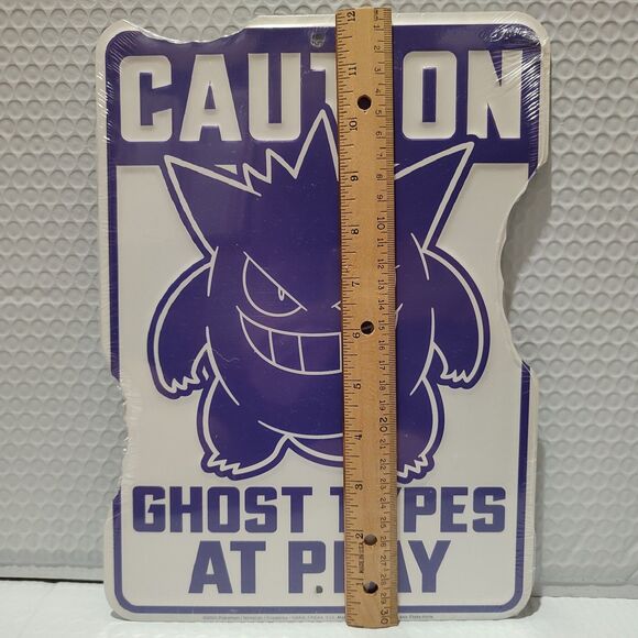 Pokemon Caution Gengar Metal Tin Sign Official Nintendo Wall Hanging Collectible - Picture 2 of 3